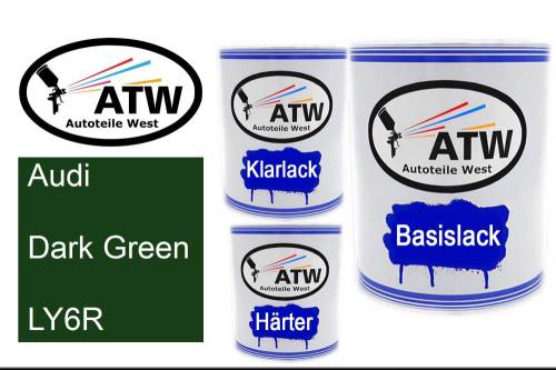 Audi, Dark Green, LY6R: 1L Lackdose + 1L Klarlack + 500ml Härter - Set, von ATW Autoteile West.